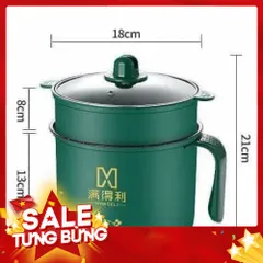Nồi Lẩu Điện Mini, Nấu Mì 2 Tầng Kèm Giá Hấp Đa Năng 18cm