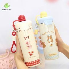 Bình Giữ Nhiệt XCUP Black Cat 600ml Inox SUS 316 Họa Tiết Mèo Đen Dễ Thương, Giữ Nóng Lạnh Lâu, Có Dây Đeo