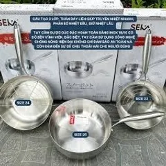 Chảo Tuyết Inox 5 Lớp Nguyên Khối Chống Dính SEKA Tặng Kèm Vỉ - Chảo Sâu Lòng Inox 304, Phù Hợp Mọi Loại Bếp