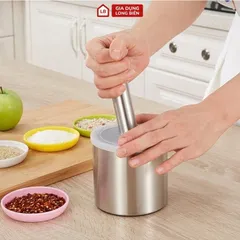 Bộ Chày Cối Inox 304 Có Nắp Đậy, Chày Cối Nguyên Khối Dã Đồ Cực Nhuyễn Mịn Tiện Lợi Cho Gia Đình
