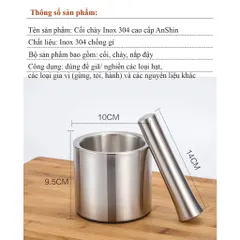 Bộ Chày Cối Inox 304 Có Nắp Đậy, Chày Cối Nguyên Khối Dã Đồ Cực Nhuyễn Mịn Tiện Lợi Cho Gia Đình