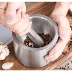 Bộ Chày Cối Inox 304 Có Nắp Đậy, Chày Cối Nguyên Khối Dã Đồ Cực Nhuyễn Mịn Tiện Lợi Cho Gia Đình