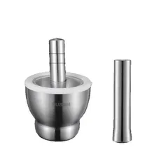 Bộ Chày Cối Inox 304 Có Nắp Đậy, Chày Cối Nguyên Khối Dã Đồ Cực Nhuyễn Mịn Tiện Lợi Cho Gia Đình