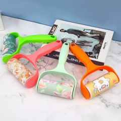 Con Lăn Bụi Quần Áo Họa Tiết Cute - Bộ Cây Lăn Bụi Kèm 6 Lõi Thay Thế Làm Sạch Lông Thú Cưng, Ga Giường, Sofa