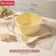 Tô sứ ăn mì có quai cầm kèm thìa decor phong cách Hàn Quốc - Bát sứ đựng soup dung tích lớn 1150ml mẫu mới