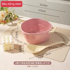 Tô sứ ăn mì có quai cầm kèm thìa decor phong cách Hàn Quốc - Bát sứ đựng soup dung tích lớn 1150ml mẫu mới