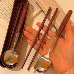 ộ Thìa Đũa Dĩa Thép Không Gỉ Cầm Tay Bằng Gỗ - Dụng Cụ Du Lịch Cắm Trại Văn Phòng Dã Ngoại