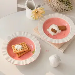 Đĩa Sứ Decor Hình Dâu Tây Viền Sóng - Đĩa Đựng Trái Cây, Bánh Ngọt Dễ Thương Cho Bé, Chụp Ảnh Sống Ảo Cao Cấp