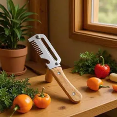 Dao Nạo 3 In 1 Cán Gỗ Đa Năng - Dụng Cụ Gọt Vỏ, Bào Sợi Rau Củ Quả & Khui Nắp Chai Inox Cao Cấp
