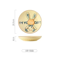 Bộ Bát Đĩa Sứ 4 Món Cao Cấp Hình Thỏ Bunny Vintage – Set Đồ Ăn Sứ Chống Nóng Gồm Bát, Đĩa, Thìa, Đũa Decor Bàn Ăn