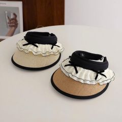 Mũ Cói Nửa Đầu Phối Bèo Nơ Xinh Xắn - Nón Visor Nữ Chống Tia UV Rộng Vành Đi Biển Cao Cấp Style Hàn Quốc