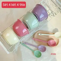 Bộ Bát Ăn Cơm Gốm Sứ Pastel Kèm Thìa Cao Cấp - Chén Sứ Decor Phong Cách Hàn Quốc Macaron Xinh Xắn