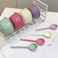 Bộ Bát Ăn Cơm Gốm Sứ Pastel Kèm Thìa Cao Cấp - Chén Sứ Decor Phong Cách Hàn Quốc Macaron Xinh Xắn