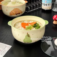 Thố Sứ Có Tay Cầm Kèm Nắp Chống Nóng, Bát Đựng Soup Salad Decor Hình Gấu Và Trái Cây Cao Cấp Dùng Được Lò Vi Sóng