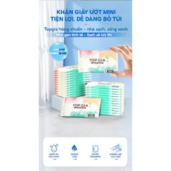 Combo 10 Gói Khăn Ướt Mini TopGia Cao Cấp - Khăn Giấy Ướt Bỏ Túi Tiện Lợi, Không Mùi, An Toàn Cho Bé