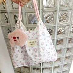 Túi Tote Vải Canvas Sozakka Beauté Họa Tiết Hoạt Hình Dễ Thương Kèm Móc Khóa Ngôi Sao Bông - Túi Xách Đeo Vai Nữ
