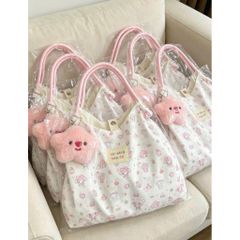 Túi Tote Vải Canvas Sozakka Beauté Họa Tiết Hoạt Hình Dễ Thương Kèm Móc Khóa Ngôi Sao Bông - Túi Xách Đeo Vai Nữ