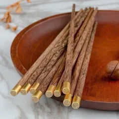 Set 10 Đôi Đũa Gỗ Jinfu Cao Cấp - Đũa Cánh Gà Mạ Vàng Sang Trọng