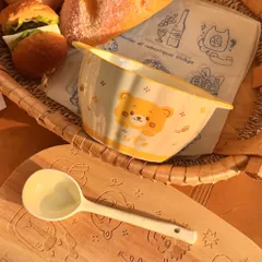 Bộ 2 Bát Sứ Ăn Mì Có Tay Cầm Kèm Thìa Gốm Decor Gấu Lotso, Chén Đựng Soup Salad Dễ Thương Cho Bé Và Gia Đình TopGia