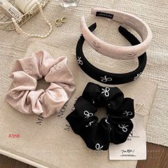 Set Bờm + Dây Buộc Tóc Đính Nơ - Phụ Kiện Tóc Xinh Xắn, Thời Trang