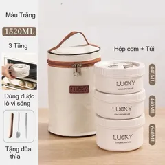 Hộp đựng cơm giữ nhiệt văn phòng lúa mạch kèm khay inox 304 chống han rỉ