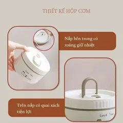 Hộp đựng cơm giữ nhiệt văn phòng lúa mạch kèm khay inox 304 chống han rỉ