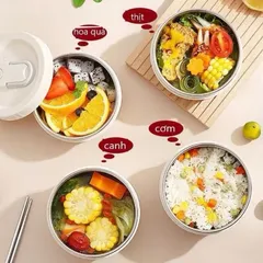Hộp đựng cơm giữ nhiệt văn phòng lúa mạch kèm khay inox 304 chống han rỉ