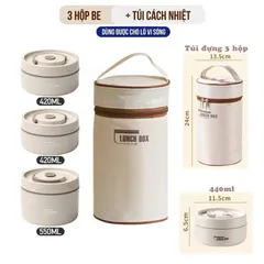 Hộp đựng cơm giữ nhiệt văn phòng lúa mạch kèm khay inox 304 chống han rỉ