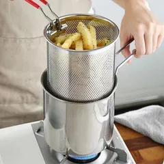 Nồi Chiên Ngập Dầu Có Tay Cầm Kèm Rổ Lọc - Chất Liệu Thép Không Gỉ, Tiện Lợi