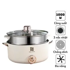Nồi Lẩu Điện Đa Năng Kèm Giá Hấp INOX, Có Lớp Chống Dính Ceramic 28cm