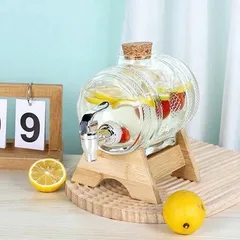 Bình thủy tinh đựng nước có vòi tặng kèm chân gỗ