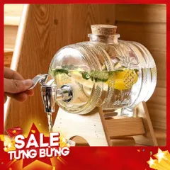 Bình thủy tinh đựng nước có vòi tặng kèm chân gỗ