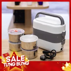 Hộp cơm cắm điện văn phòng 2 tầng 4 bát inox có chức năng giữ nhiệt