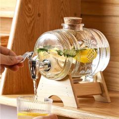 Bình Đựng Rượu Thuỷ Tinh kèm vòi và Giá Đỡ Gỗ dung tích 1 lít
