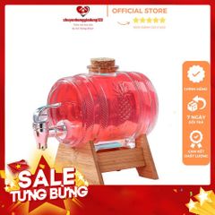 Bình Đựng Rượu Thuỷ Tinh kèm vòi và Giá Đỡ Gỗ dung tích 1 lít