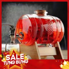 Bình Đựng Rượu Thuỷ Tinh kèm vòi và Giá Đỡ Gỗ dung tích 1 lít