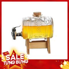 Bình Đựng Rượu Thuỷ Tinh kèm vòi và Giá Đỡ Gỗ dung tích 1 lít