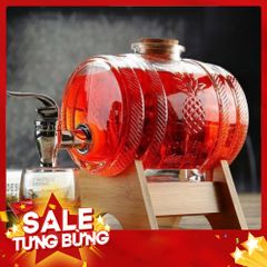 Bình Đựng Rượu Thuỷ Tinh kèm vòi và Giá Đỡ Gỗ dung tích 1 lít