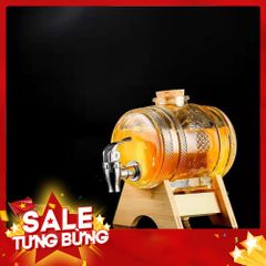 Bình Đựng Rượu Thuỷ Tinh kèm vòi và Giá Đỡ Gỗ dung tích 1 lít
