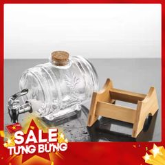 Bình Đựng Rượu Thuỷ Tinh kèm vòi và Giá Đỡ Gỗ dung tích 1 lít
