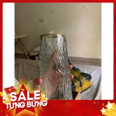 Lọ hoa thủy tinh viền vàng Bình hoa thủy tinh dáng trụ vát cao 21,5 cm decor trang trí