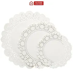 Gói 140 Giấy nến đục lỗ viền hoa văn, Giấy nến tròn lót xửng hấp, nồi chiên không dầu, hấp bánh bao size 21,5cm