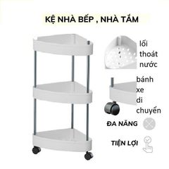 kệ góc tường tam giác 3 tầng có bánh xe di chuyển