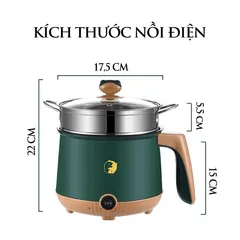 Nồi lẩu điện đa năng 18cm chống dính kèm vỉ hấp inox
