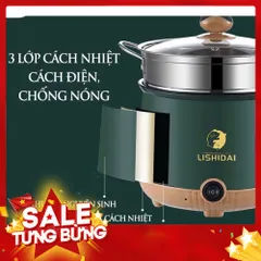 Nồi lẩu điện đa năng 18cm chống dính kèm vỉ hấp inox
