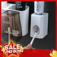 Giá Để Bàn Chải Dán Tường Kèm Nhả Kem Đánh Răng Tự Động - Tặng Kèm 3 Cốc Tiện Lợi