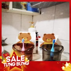 Cốc đựng bàn chải hình gấu kèm miếng dán