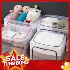 Hộp Vải Đựng Quần Áo Chăn Màn Trong Suốt 66L  Khung Thép Chịu Lực, Gọn Gàng, Chống Ẩm