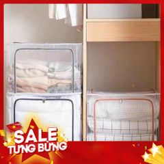 Hộp Vải Đựng Quần Áo Chăn Màn Trong Suốt 66L  Khung Thép Chịu Lực, Gọn Gàng, Chống Ẩm