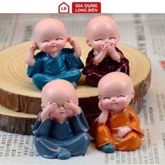 Bộ 4 Tượng Chú Tiểu Bốn Hòa Thượng Tứ Không Mini - Decor Ô Tô, Bàn Làm Việc Bằng Sứ An Lạc